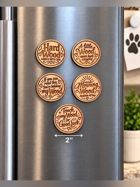 Set of 5 adult humor magnets hand crafted wood engraved